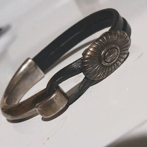 Split Leather And Silver Sunburst Half N Half Bracelet BEAUTIFUL